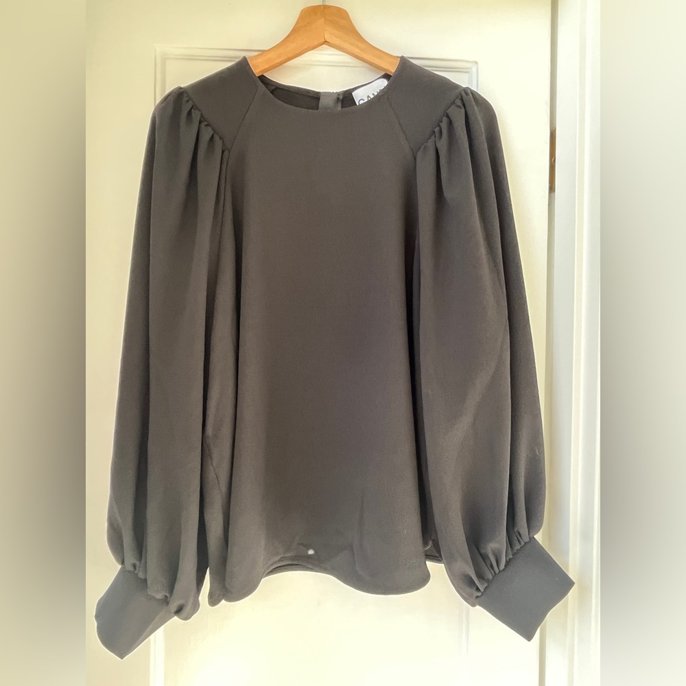 GANNI Black Crepe Blouse Balloon Sleeves Size 42 8 Never Worn